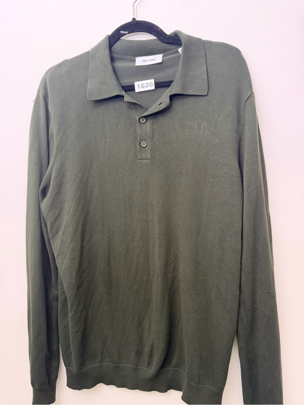 Only & Sons Olive Green Knit Polo Sweater L Minimalist Preppy Business Casual